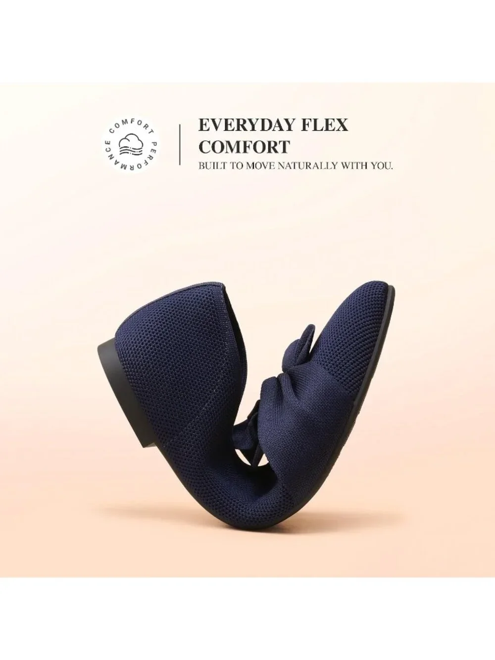 Women's Navy Foldable Bow Pointed Toe Ballet Flats Knit Cushioned Comfort Shoes